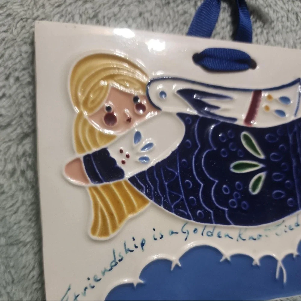 Vintage 1985 J Duban Designs Angel Wall Hanging Tile Plaque Friendship Decor